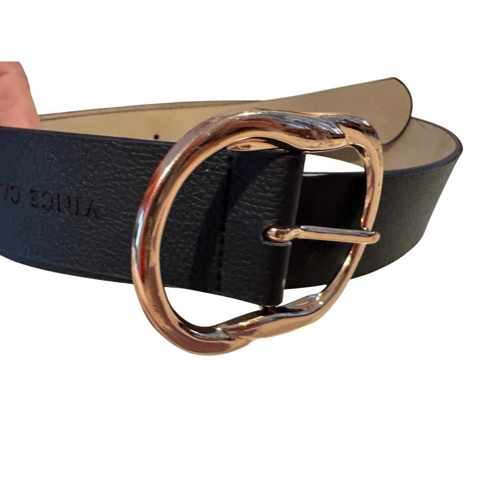 Vince Camuto Black Faux Leather Belt Gold Organic Oval Buckle XL